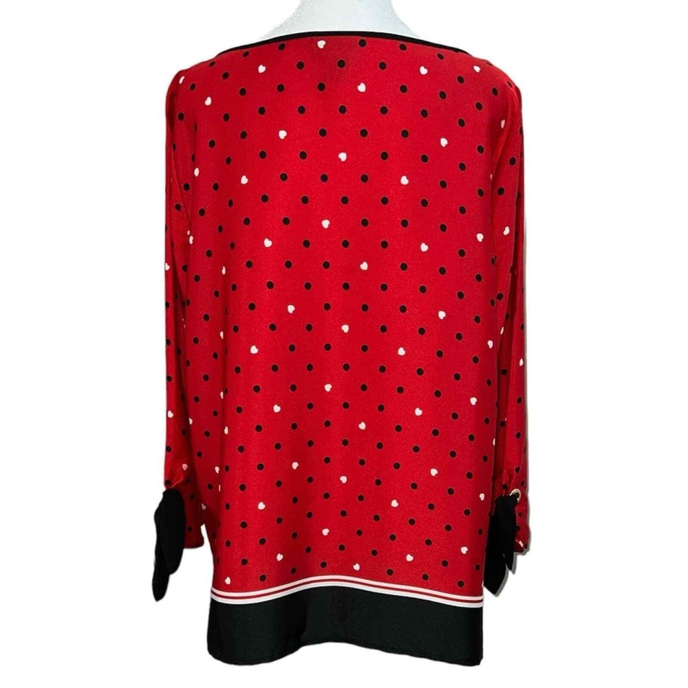 NWT Liz Claiborne Career Blouse Womens M Red Polka Dot Heart Boat Neck Tie Cuff - Picture 8 of 8